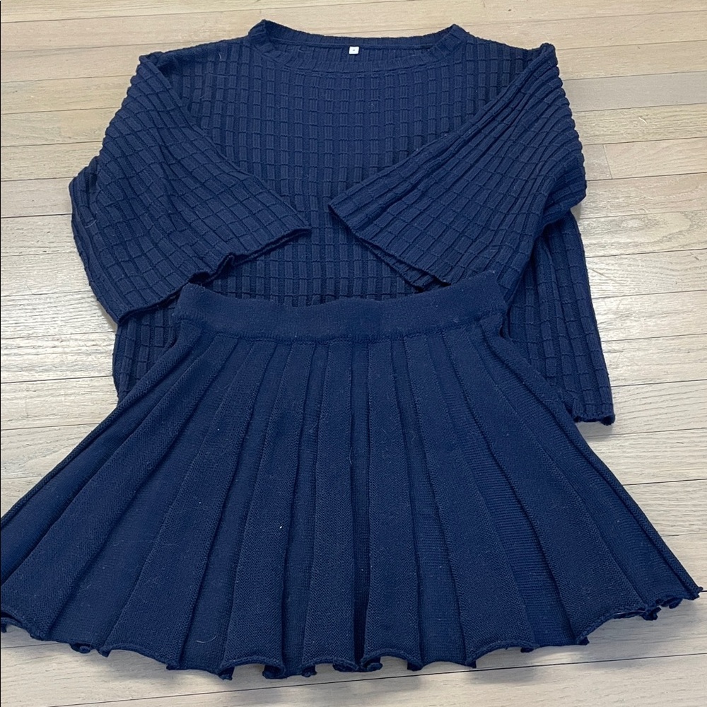 Navy Blue Knit Top and Skirt Set